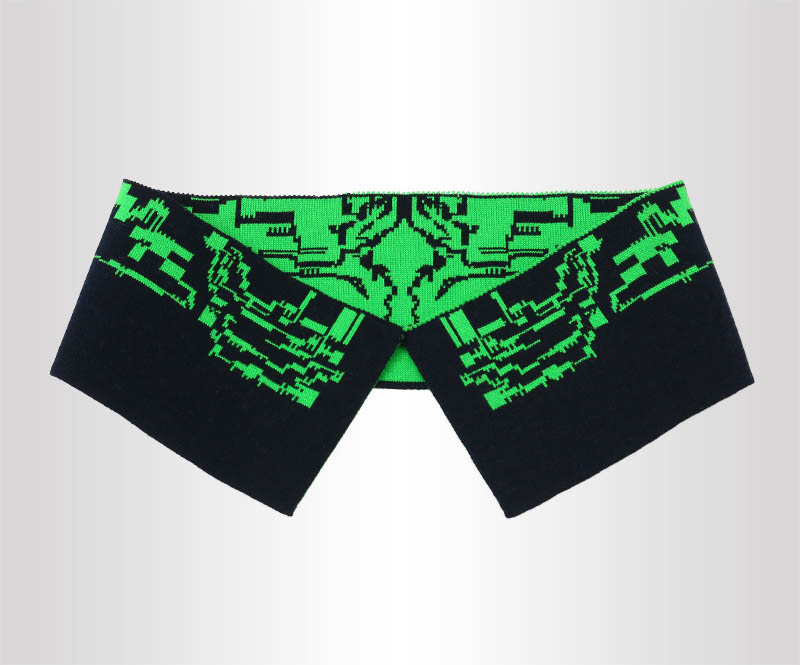 黑夾綠色不規(guī)則圖案16針針織提花橫機羅紋領(lǐng)